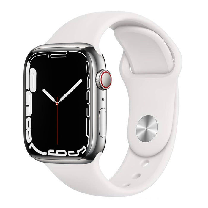 Apple Watch Series 7 45mm – Silver Stainless Steel / White Rubber Band (Refurbished)