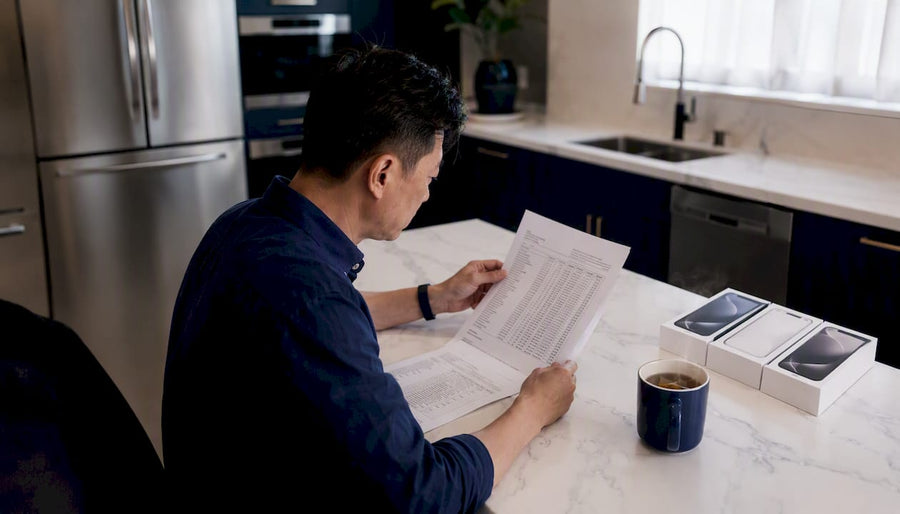 Man reviewing wholesale iPhone inspection documents