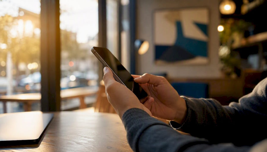 Hands holding smartphone edge with SIM tray open