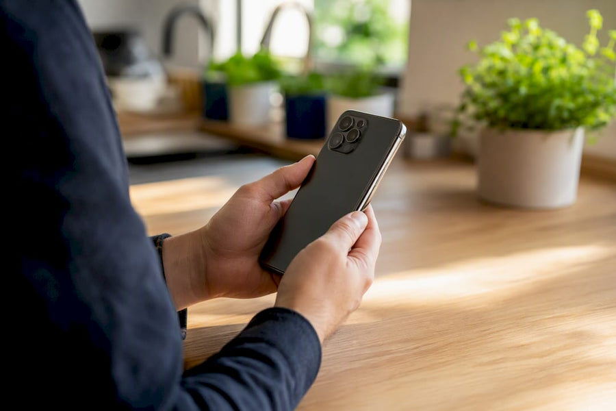Hands powering on smartphone for activation lock check