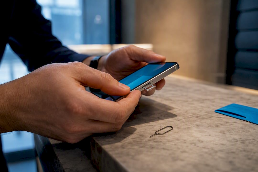 Hands checking a refurbished phone carrier lock