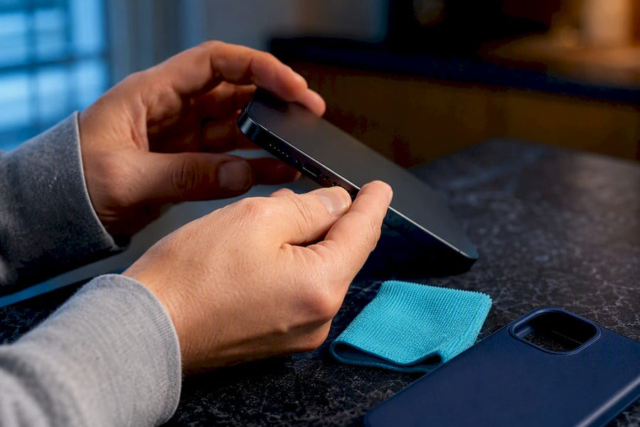 Parent inspecting refurbished phone edge