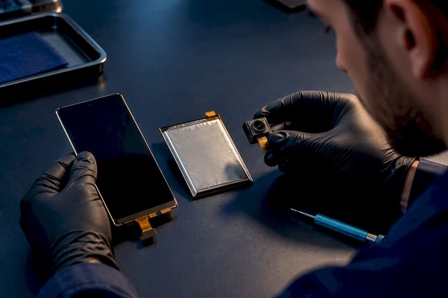 Anonymous phone components compared on workbench
