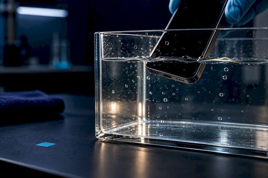 Phone edge undergoing controlled water test