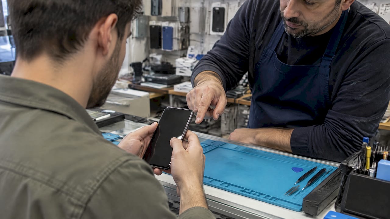 Buyer checking refurbished phone details