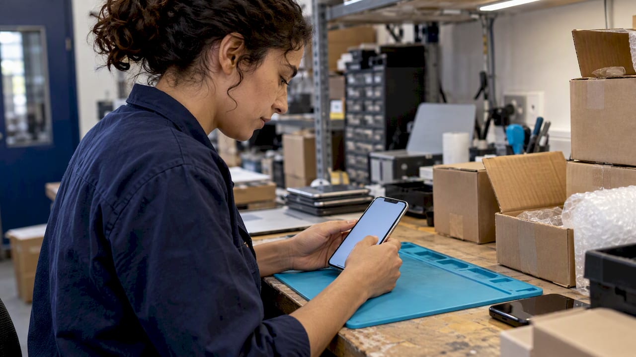 Reseller checking a reset phone welcome screen