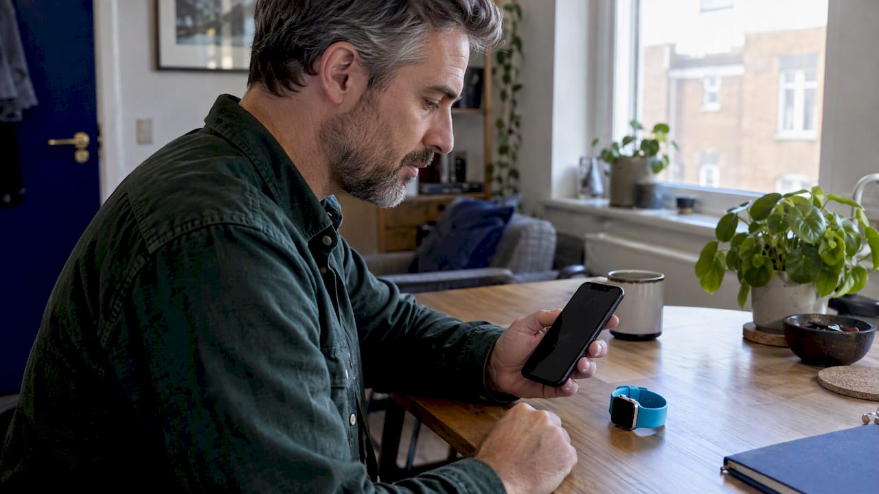 Man checking Apple Watch and iPhone compatibility