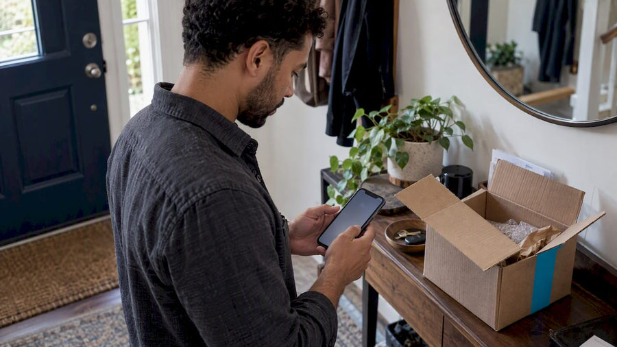 Buyer checking an iPhone after delivery