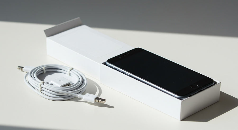 Refurbished phone presented in an open box
