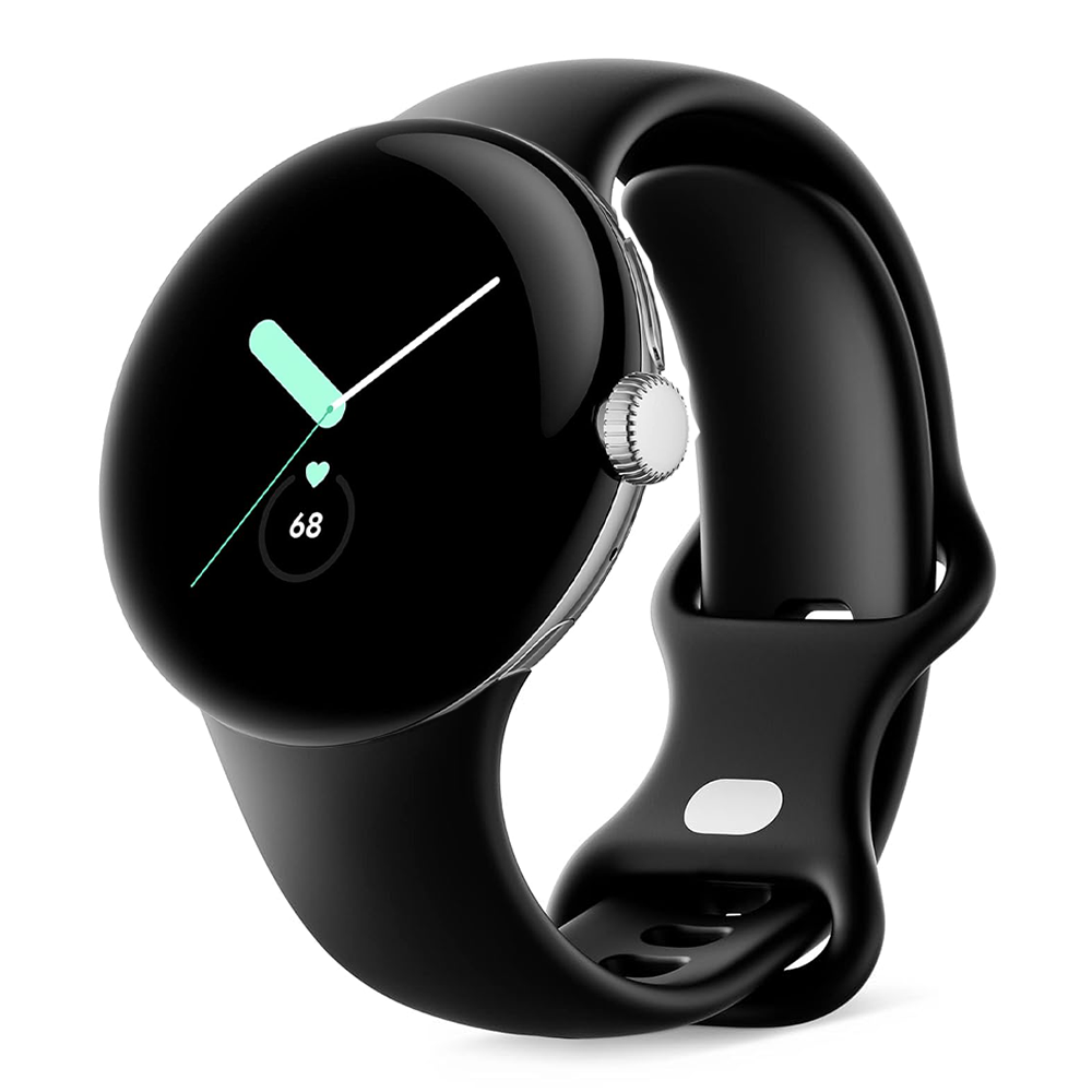 Google Pixel Watch 1 41mm – Polished Silver Stainless Steel/Black Sport Band — Screen Burn / Shadow (AS-IS)
