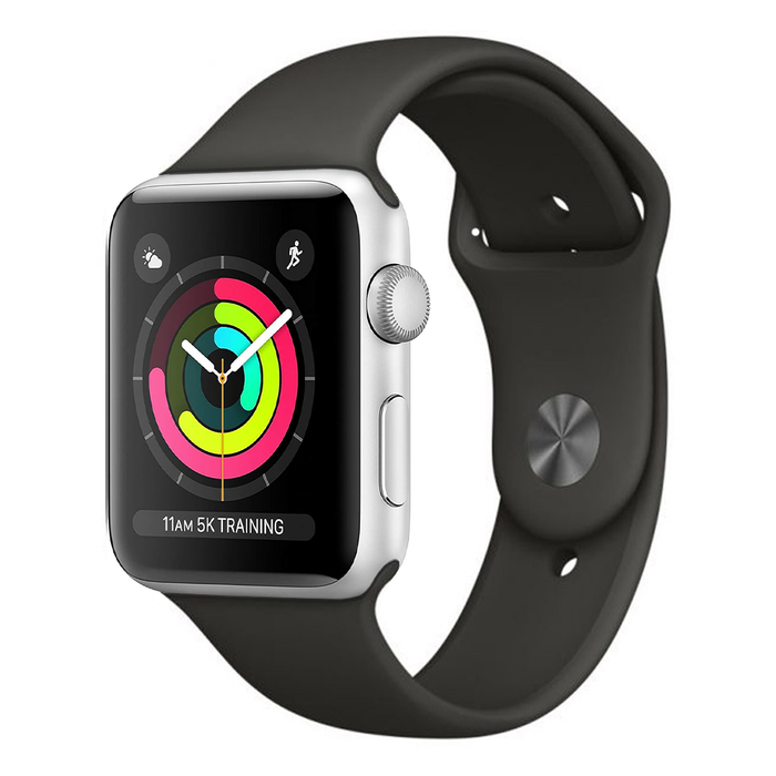 Apple Watch Series 3 42mm – Silver Aluminum/Black Sport Band (Refurbished)