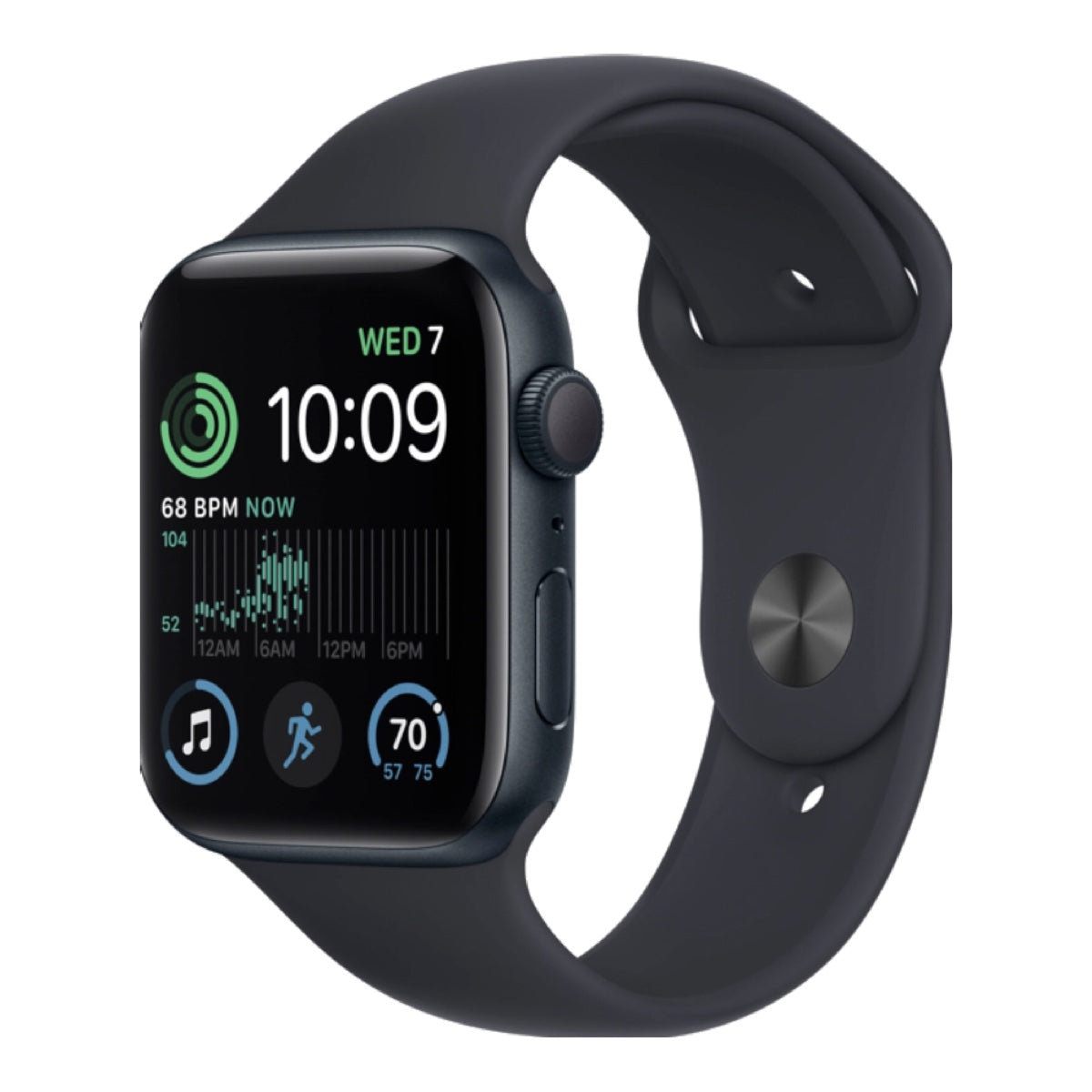 Apple Watch Series SE 2 44MM – Midnight Aluminum / Black Rubber Band (Refurbished)