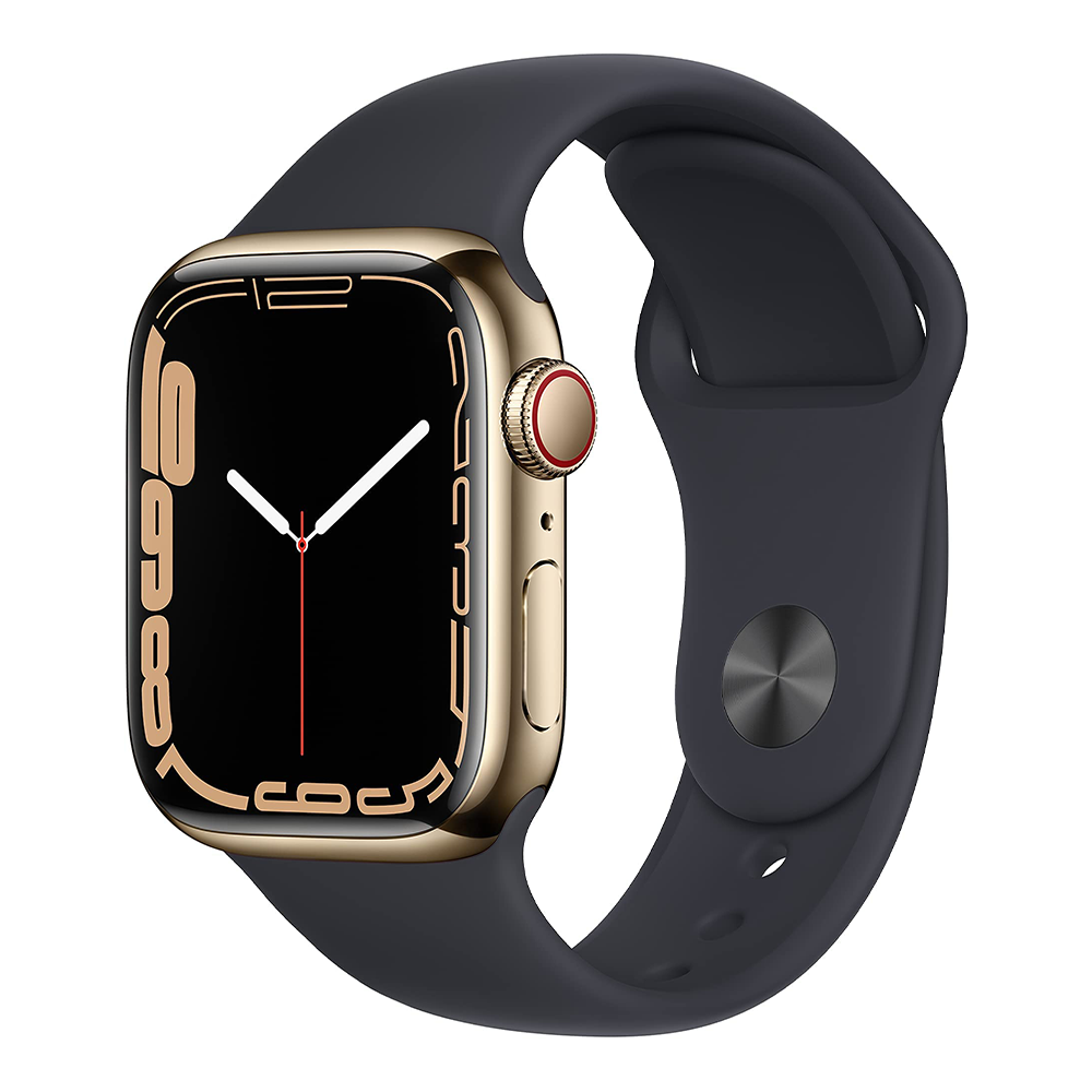 Apple Watch Series 7 41mm 32GB GPS+CELL - Gold Stainless Steel/Black Sport Band