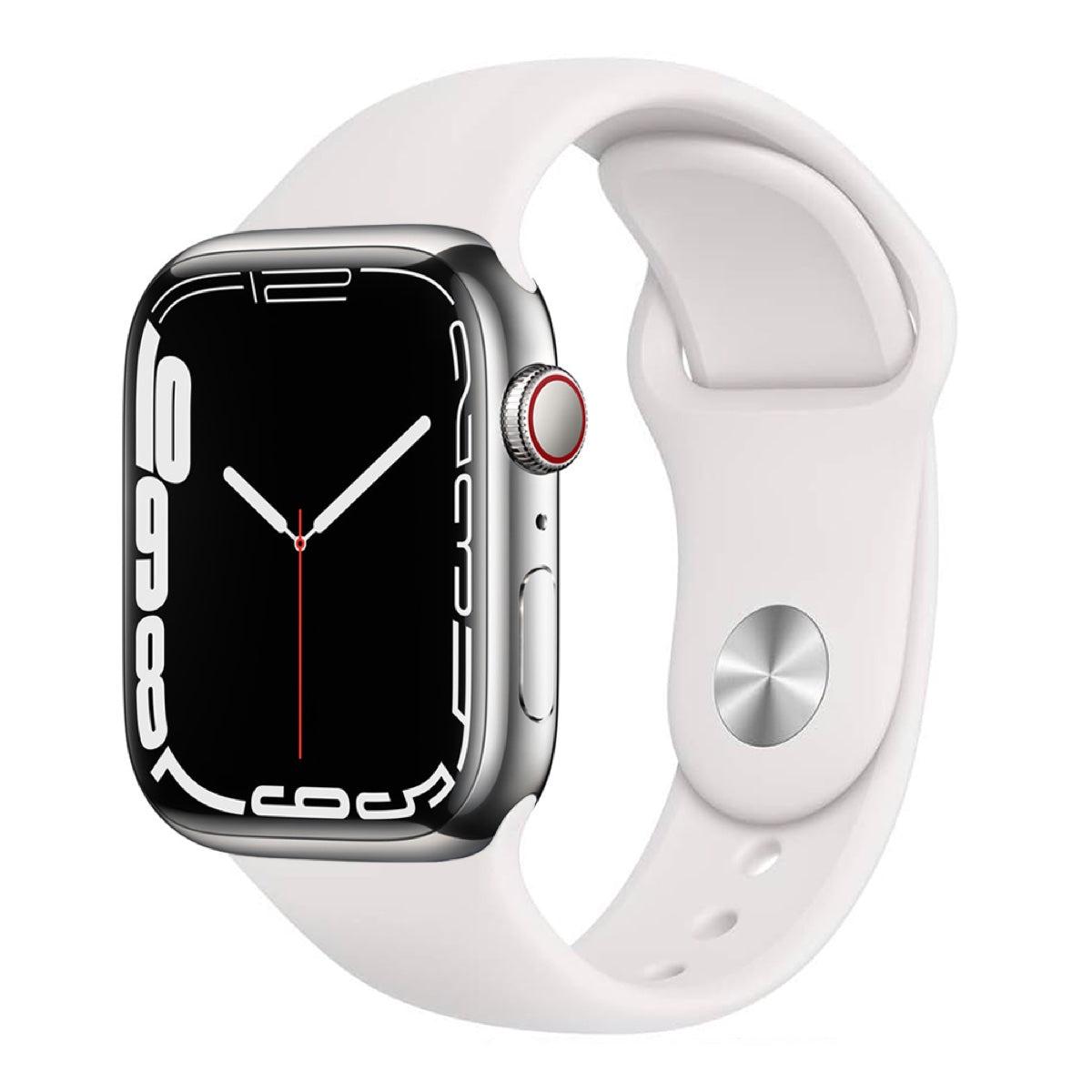 Apple Watch Series 7 45mm – Silver Stainless Steel / White Rubber Band (Refurbished)